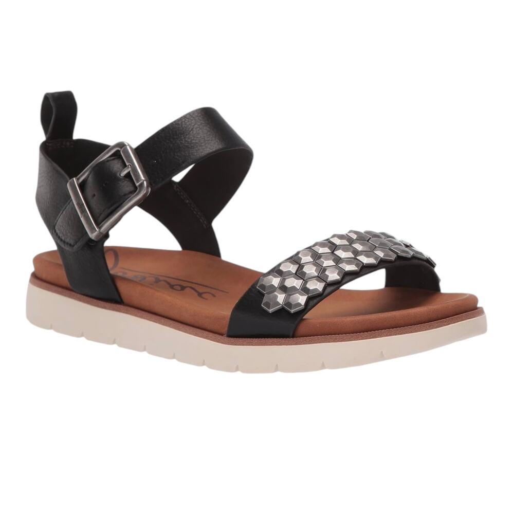 Zodiac Women's Nola Ankle Strap Studded Flat Sandals Black Size 10